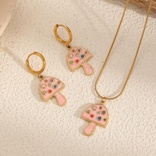 Bijoux strass en acier inoxydable Set, Acier inoxydable 304, champignon, Placage, bijoux de mode & avec strass, plus de couleurs à choisir, Vendu par PC