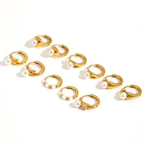 ステンレス　ダングル ピアス, 304ステンレススチール, とともに プラスチック製パール, メッキ, ファッションジュエリー & ライン石のある, 無色, 売り手 ペア