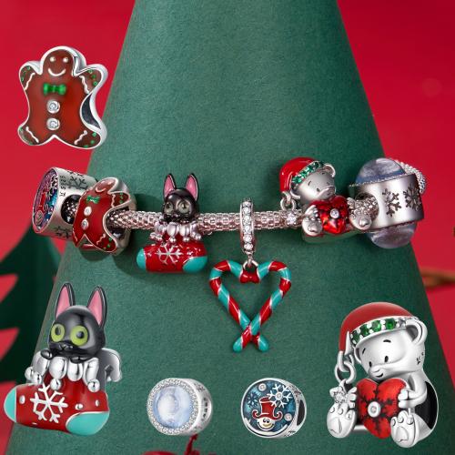 Sterling Silber Vintage Perlen, 925er Sterling Silber, Weihnachts-Design & DIY & verschiedene Stile für Wahl & Micro pave Zirkonia & Emaille, beads length 10-15mm, Bohrung:ca. 4.5mm, verkauft von PC