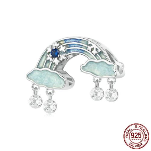 925 Sterling Silver Beads, with Moonstone & Opal & Glass, platinum plated, DIY & micro pave cubic zirconia & enamel, beads length 10-25mm Approx 4.5mm [