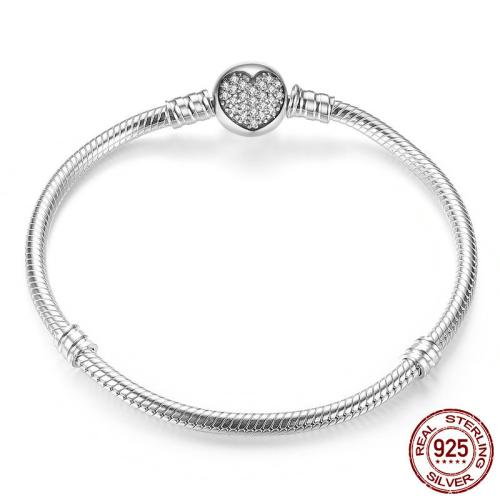 925 Sterling Silver Bangle, Unisex & snake chain & micro pave cubic zirconia 
