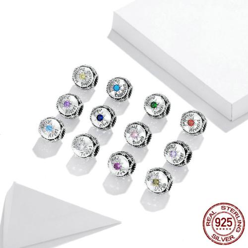 Sterling Silber Vintage Perlen, 925er Sterling Silber, 12 Zeichen des Sternzeichens, DIY & verschiedene Stile für Wahl & Micro pave Zirkonia, 11x11mm, verkauft von PC
