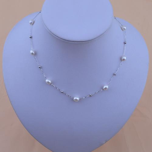 Collier Perle en argent , perle d'eau douce cultivée, avec argent sterling 925, riz, Placage de couleur argentée, DIY, blanc Vendu par brin