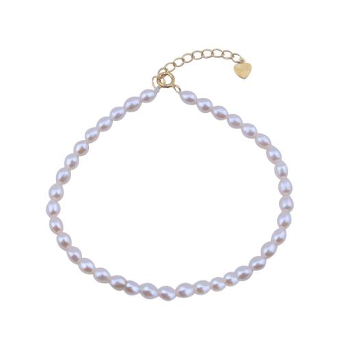 Collier Perle en argent , perle d'eau douce cultivée, avec argent sterling 925, riz, Placage de couleur d'or, bijoux de mode, blanc Vendu par brin