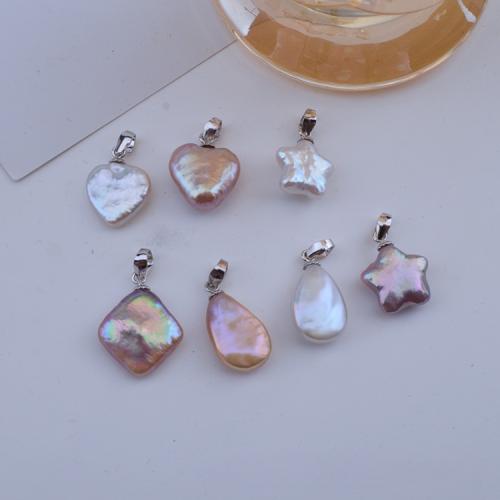 Kultivierte Perlen Sterling Silber Anhänger, 925er Sterling Silber, mit Natürliche kultivierte Süßwasserperlen, Barock, silberfarben plattiert, Modeschmuck, keine, 11x12mm, verkauft von PC[