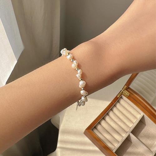 perle d'eau douce cultivée bracelet, avec laiton, Baroque, Placage, bijoux de mode, plus de couleurs à choisir Vendu par brin[