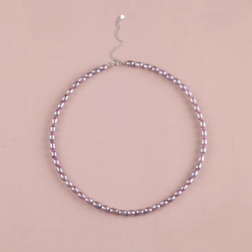 Пресноводные жемчуги Ожерелье, с Серебро 925 пробы, Рисообразная, плакирован серебром, ювелирные изделия моды, Много цветов для выбора продается Strand[