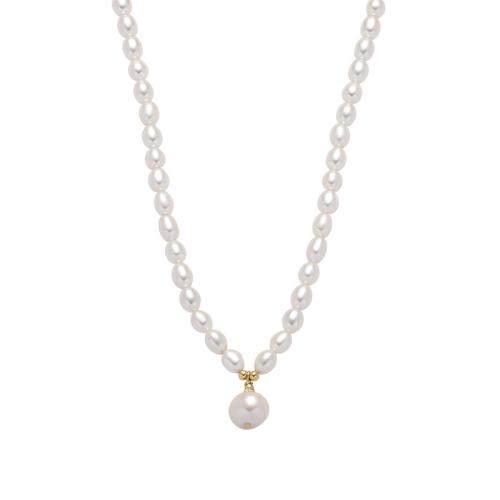 Пресноводные жемчуги Ожерелье, с Латунь, Рисообразная, 14K плакирование железом, ювелирные изделия моды, Много цветов для выбора, продается Strand[