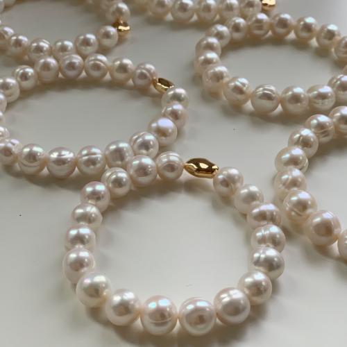 perle d'eau douce cultivée bracelet, avec laiton, Baroque, Placage, bijoux de mode, blanc Vendu par brin[