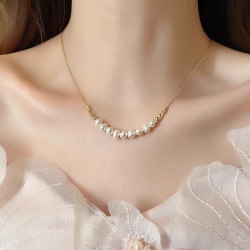 Пресноводные жемчуги Ожерелье, с титан, Стиль Барокко, плакирован золотом, ювелирные изделия моды, белый продается Strand[