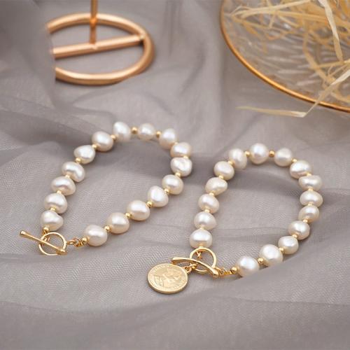 perle d'eau douce cultivée bracelet, avec laiton, Baroque, Plaqué or 18K, bijoux de mode, plus de couleurs à choisir cm, Vendu par brin[