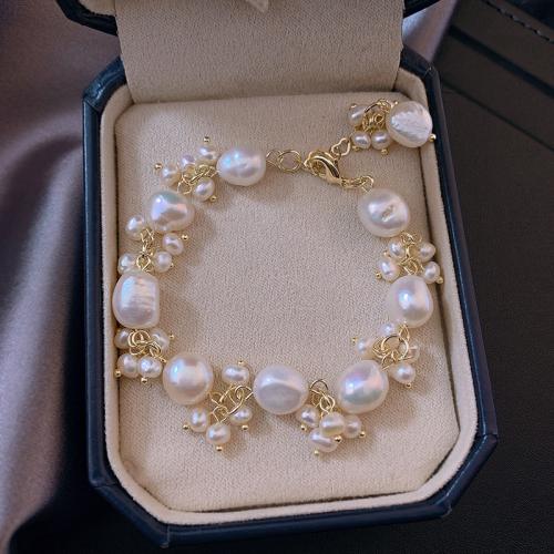 perle d'eau douce cultivée bracelet, avec laiton, Baroque, Placage, bijoux de mode, plus de couleurs à choisir Vendu par brin[