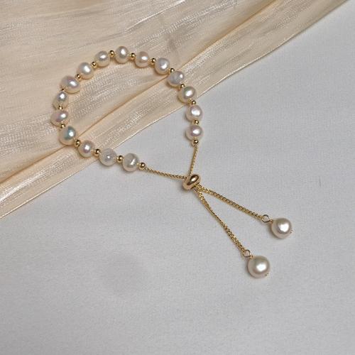 perle d'eau douce cultivée bracelet, avec laiton, Baroque, Placage, bijoux de mode, plus de couleurs à choisir Vendu par brin[