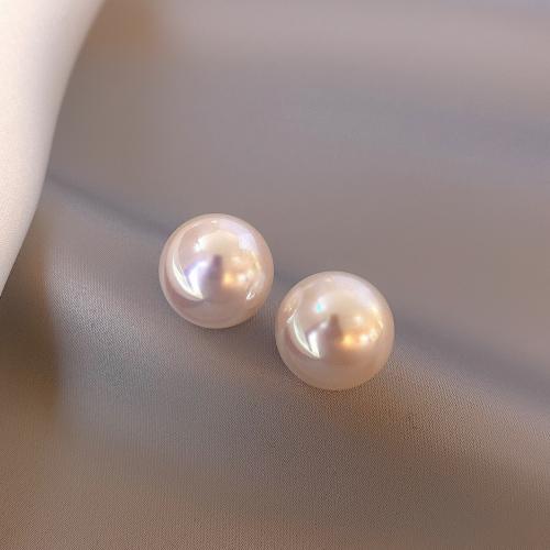 Argent sterling 925 boucle d oreille dormeuse, avec perle d'eau douce cultivée, Rond, Placage de couleur argentée, bijoux de mode, blanc Vendu par paire