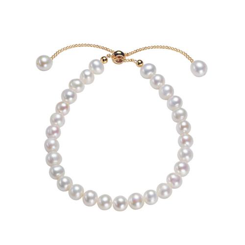 perle d'eau douce cultivée bracelet, avec laiton, Légèrement rond, Placage, bijoux de mode, blanc Vendu par brin[