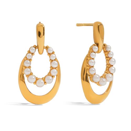 Edelstahl Tropfen Ohrring, 304 Edelstahl, mit Kunststoff Perlen, plattiert, Modeschmuck & für Frau & hohl, goldfarben, verkauft von Paar