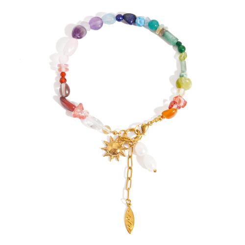 Edelstahl Charm Armband, 304 Edelstahl, mit Glas & Kunststoff Perlen, plattiert, Modeschmuck & verschiedene Stile für Wahl & für Frau, goldfarben, verkauft von PC