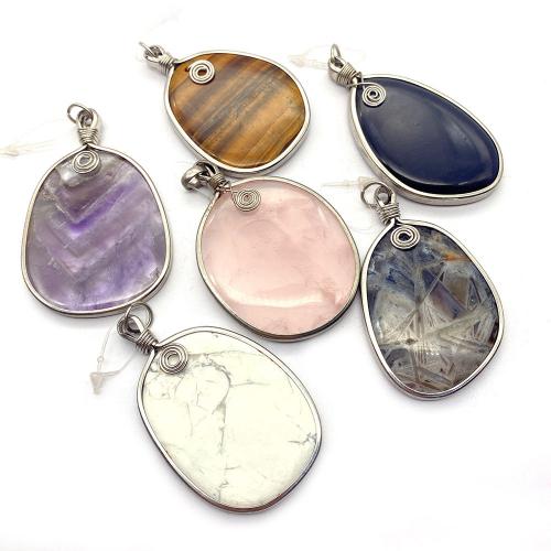 Gemstone Jewelry Pendant, Natural Stone, with Zinc Alloy, random style & DIY 