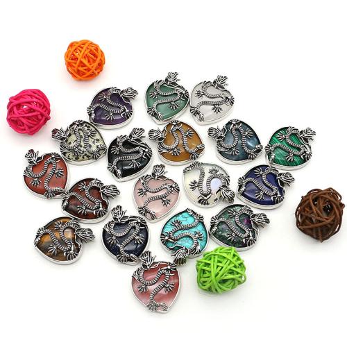 Gemstone Jewelry Pendant, Natural Stone, with Zinc Alloy, Heart, plated, DIY 
