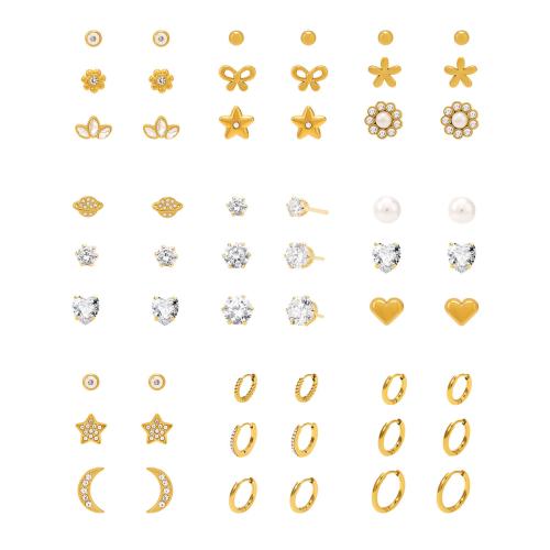304 Edelstahl Ohrstecker Set, mit Kunststoff Perlen, 18K vergoldet, drei Stücke & verschiedene Stile für Wahl & Micro pave Zirkonia & für Frau, verkauft von setzen