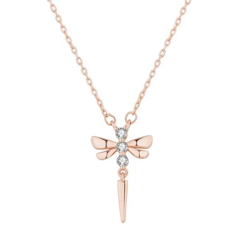 Collier en laiton strass, avec 5cm chaînes de rallonge, libellule, bijoux de mode & pour femme & avec strass, couleur or rose Environ 40 cm, Vendu par PC