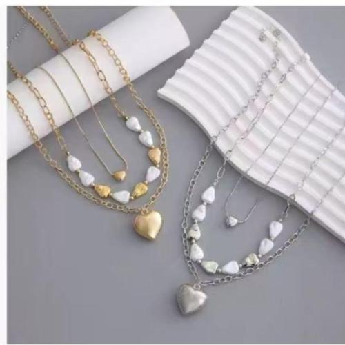 Zinklegierung Halskette, mit Kunststoff Perlen, plattiert, drei Stücke & Modeschmuck & für Frau, keine, verkauft von PC[