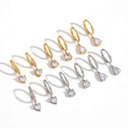 Boucle d'oreille goutte inox, Acier inoxydable 304, Placage, bijoux de mode & pavé de micro zircon, plus de couleurs à choisir, Vendu par paire