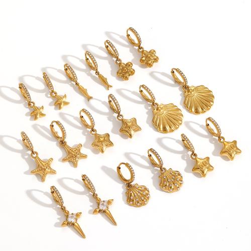 Boucle d'oreille goutte inox, Acier inoxydable 304, Placage, bijoux de mode & avec strass, deux couleurs différentes, Vendu par paire