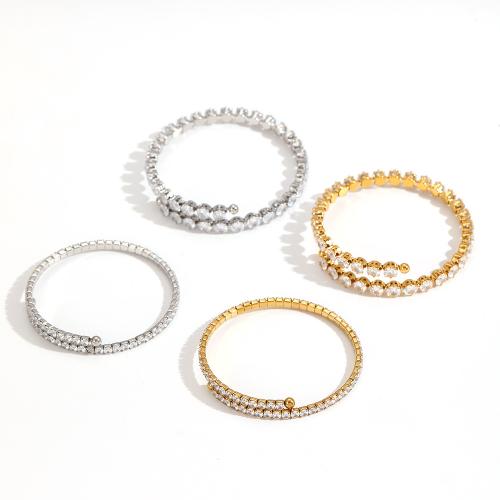 Bracelet en acier inoxydable, Acier inoxydable 304, Placage, bijoux de mode & avec strass, deux couleurs différentes, Vendu par PC