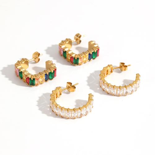 Boucle en acier inoxydable, Acier inoxydable 304, Placage de couleur d'or, bijoux de mode & avec strass, doré, Vendu par paire