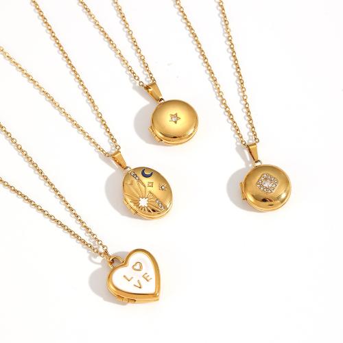 Acier inoxydable 304 Collier médaillon, Placage, bijoux de mode & émail & avec strass, deux couleurs différentes, Vendu par PC[