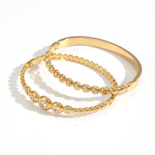 Stainless Steel Bangle, 304 Stainless Steel, gold color plated, fashion jewelry & micro pave cubic zirconia, golden 