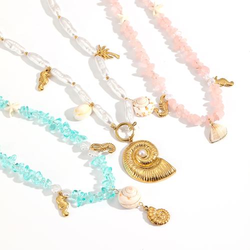 Collier en cristal, avec coquille & quartz rose & perle de plastique & Acier inoxydable 304, Placage, bijoux de mode, plus de couleurs à choisir, Vendu par PC