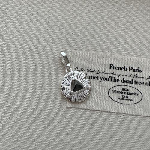 Pendentifs en argent, Argent sterling 925, Plat rond, DIY & pavé de micro zircon, pendant length 15-25mm, Vendu par PC