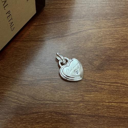 Pendentifs en argent, Argent sterling 925, coeur, DIY & pavé de micro zircon, pendant length 15-20mm, Vendu par PC