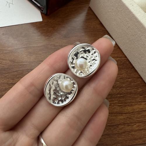 Argent sterling 925 boucle d oreille dormeuse, avec perle de plastique, bijoux de mode & pour femme, earring length 20-30mm, Vendu par paire[