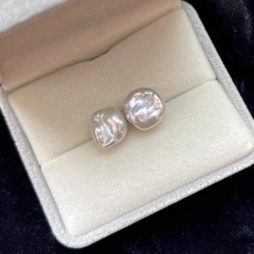 Argent sterling 925 boucle d oreille dormeuse, avec perle d'eau douce cultivée, Baroque, Placage de couleur argentée, bijoux de mode, blanc Vendu par brin