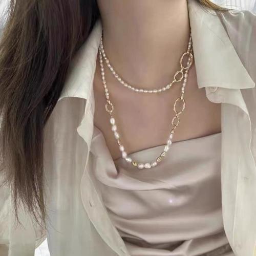 Conjunto de joya de perla de agua dulce de latón, Perlas cultivadas de agua dulce, con metal, Barroco, chapado en color dorado, Joyería, más colores para la opción, Vendido por Sarta