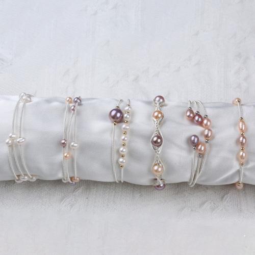 Freshwater Pearl Cuff Bangle, with brass wire, Baroque, silver color plated, fashion jewelry 