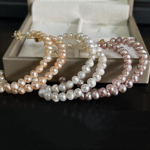 perle d'eau douce cultivée boucle d oreille dormeuse, avec laiton, pomme de terre, Placage de couleur d'or, bijoux de mode, plus de couleurs à choisir Vendu par paire