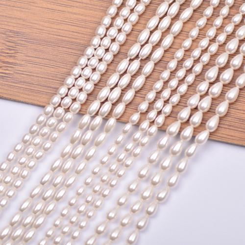 Perlmuttartige Glasperlen, Reis, DIY, weiß, 3x5mm, verkauft von Strang