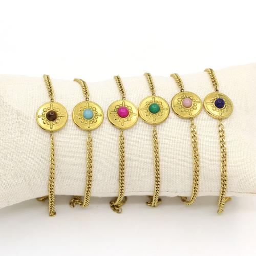 Acier inoxydable 304 bracelet, avec Pierre naturelle, Baroque, Placage de couleur d'or, bijoux de mode, plus de couleurs à choisir, Vendu par PC