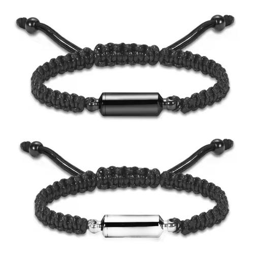 304 Stainless Steel Cinerary Casket Bracelet, with Wax Cord, handmade, can open and put into something & fashion jewelry & Unisex 