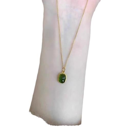 Collier en laiton fait à la main, avec résine, avec 5cm chaînes de rallonge, Placage, bijoux de mode & pour femme, vert Environ 40 , Vendu par PC