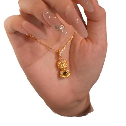 Brass Sweater Kette Halskette, Messing, mit kubischer Zirkonia & Tigerauge, mit Verlängerungskettchen von 5cm, plattiert, Modeschmuck & für Frau, Länge:ca. 40 cm, verkauft von PC