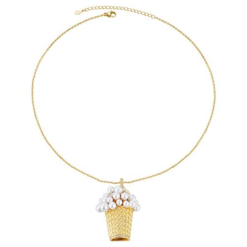 Collier en laiton cubique Zircon Micro Pave, avec Des billes de verre & zircon cubique, avec 5cm chaînes de rallonge, Placage, bijoux de mode & pour femme Environ 40 cm, Vendu par PC