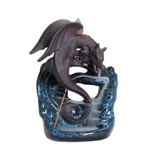 Incense Smoke Flow Backflow Holder Ceramic Incense Burner, Porcelain, handmade, for home and office, blue 