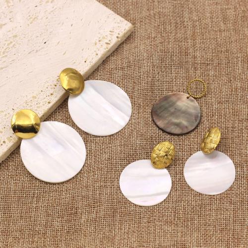 Acier inoxydable 304 Boucle d'oreille goutte, avec coquille, Placage de couleur d'or, bijoux de mode, plus de couleurs à choisir, Vendu par paire