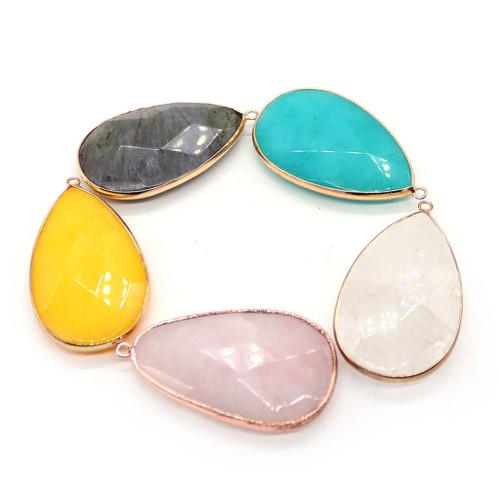 Gemstone Jewelry Pendant, Natural Stone, with Zinc Alloy, Teardrop, plated, DIY 