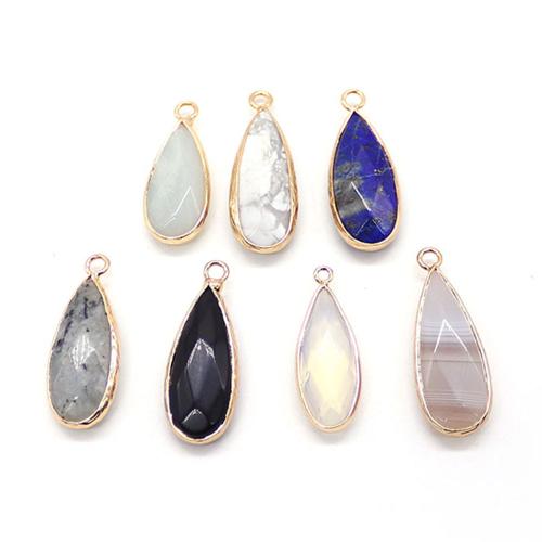 Gemstone Jewelry Pendant, Natural Stone, with Zinc Alloy, Teardrop, plated, DIY 